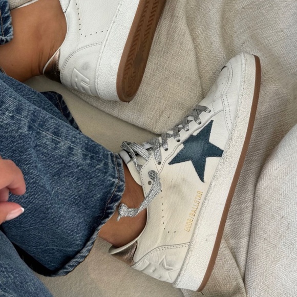 Golden Goose Ball Star White Leather/Smoke Blue/Metallic Heel sz 37 New in Box - Picture 1 of 12